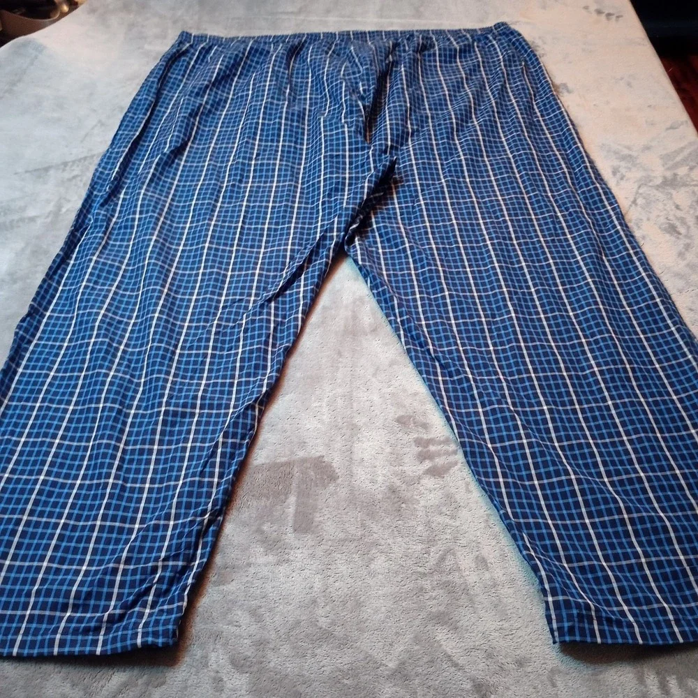 Hanes Mens Sleepwear 4XL Blue Plaid Woven Pajama Set Long Sleeve Shirt Pants NEW